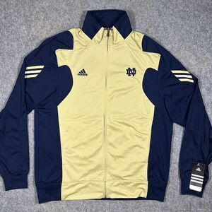 Adidas Notre Dame Team Jacket Men’s L Full Zip ClimaLite Scorch Blue Gold Logo